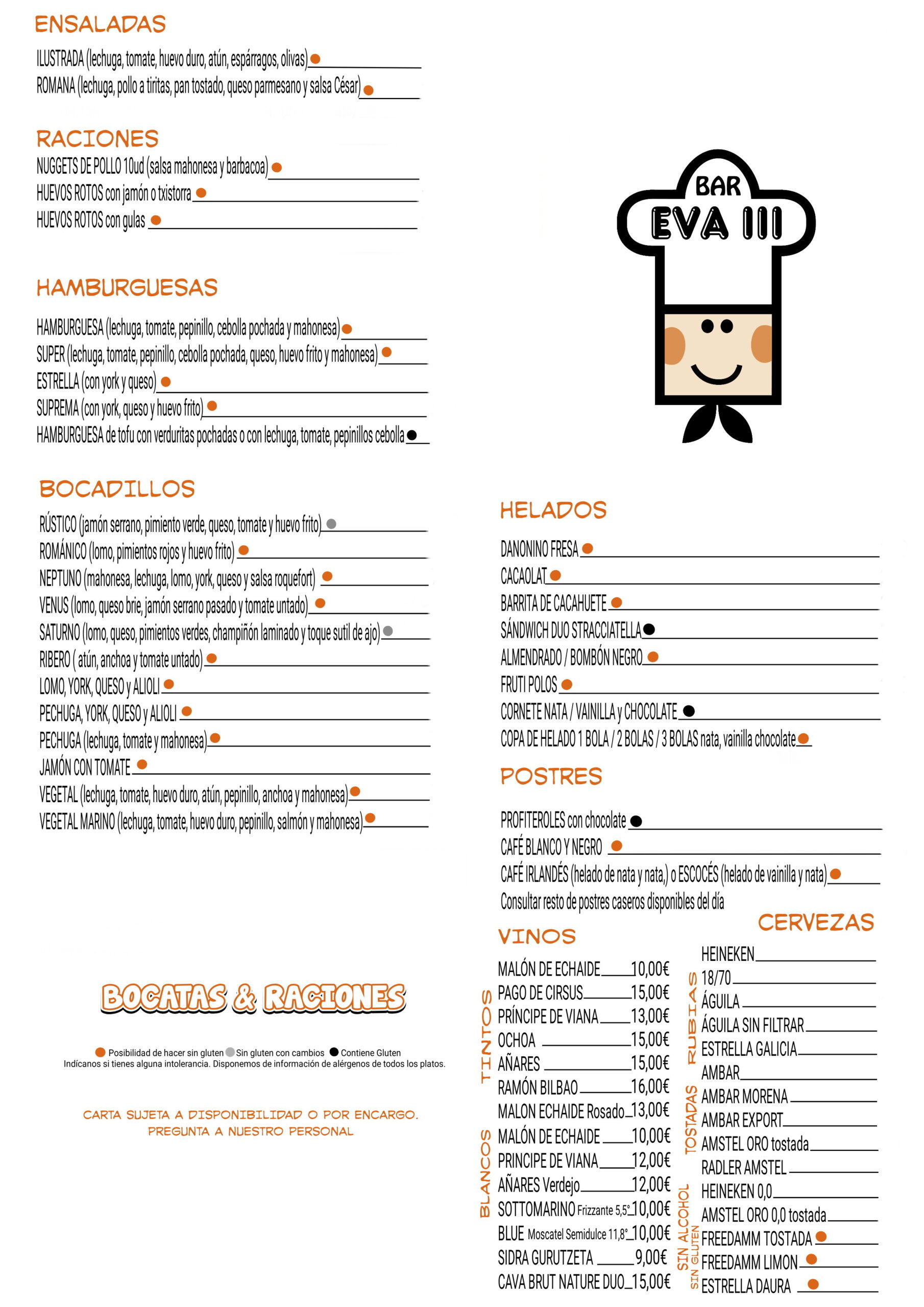 Menú de bocadillos y raciones